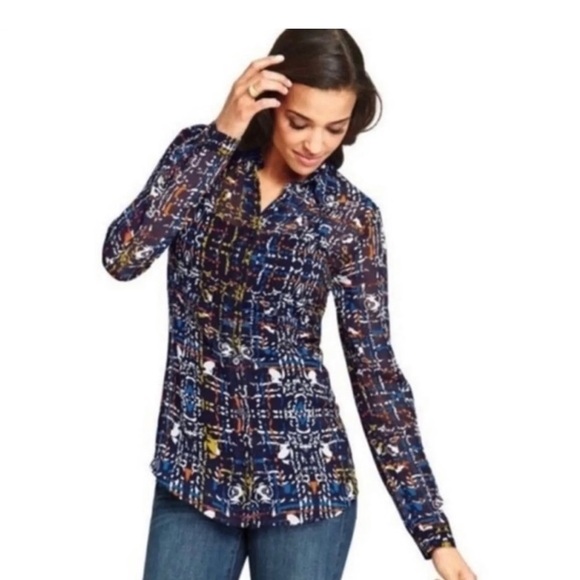 Cabi Women’s Size Large Festival Geometric Sheer gray Button Down blouse shirt - Picture 7 of 7